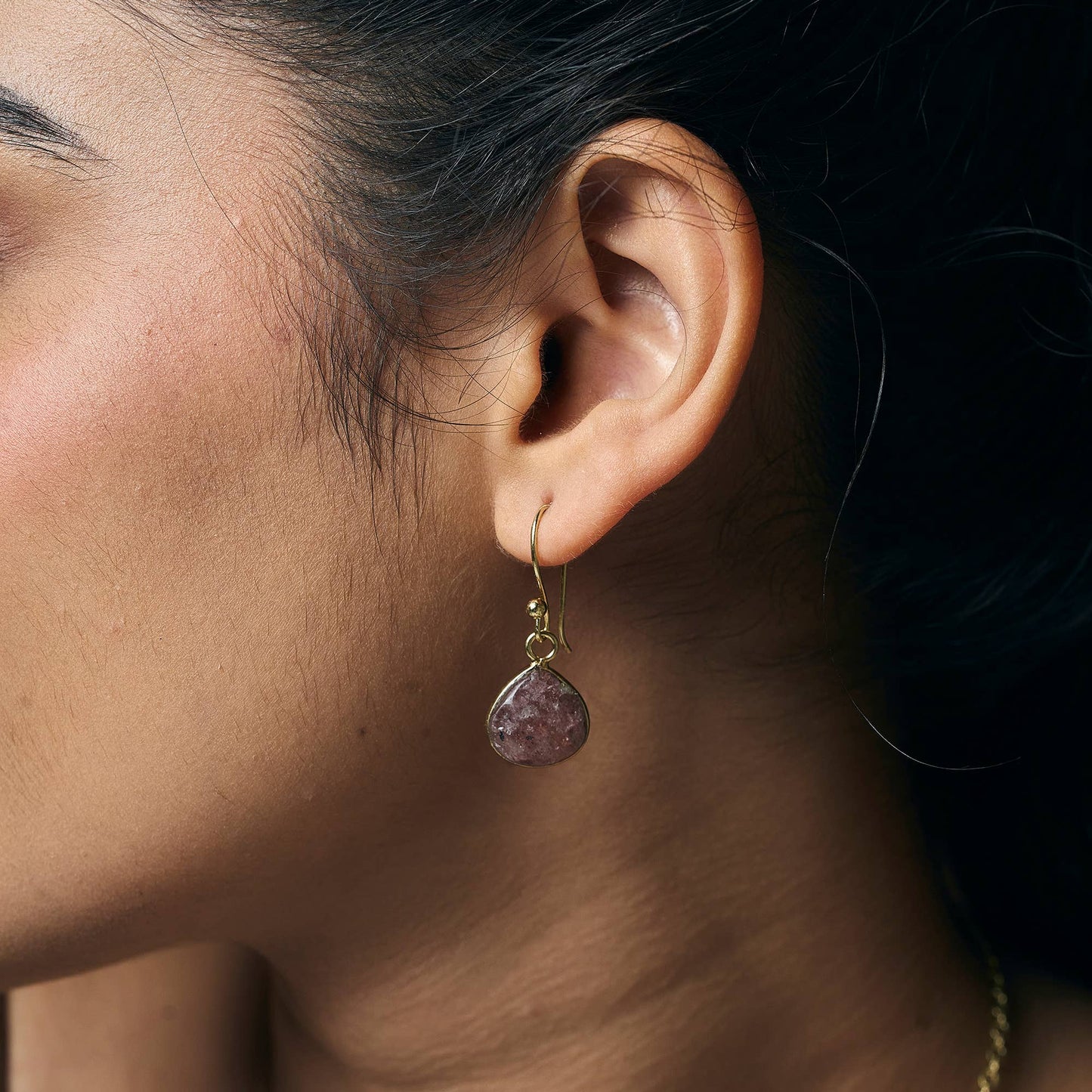 Gold Plated Strawberry Quartz Earrings