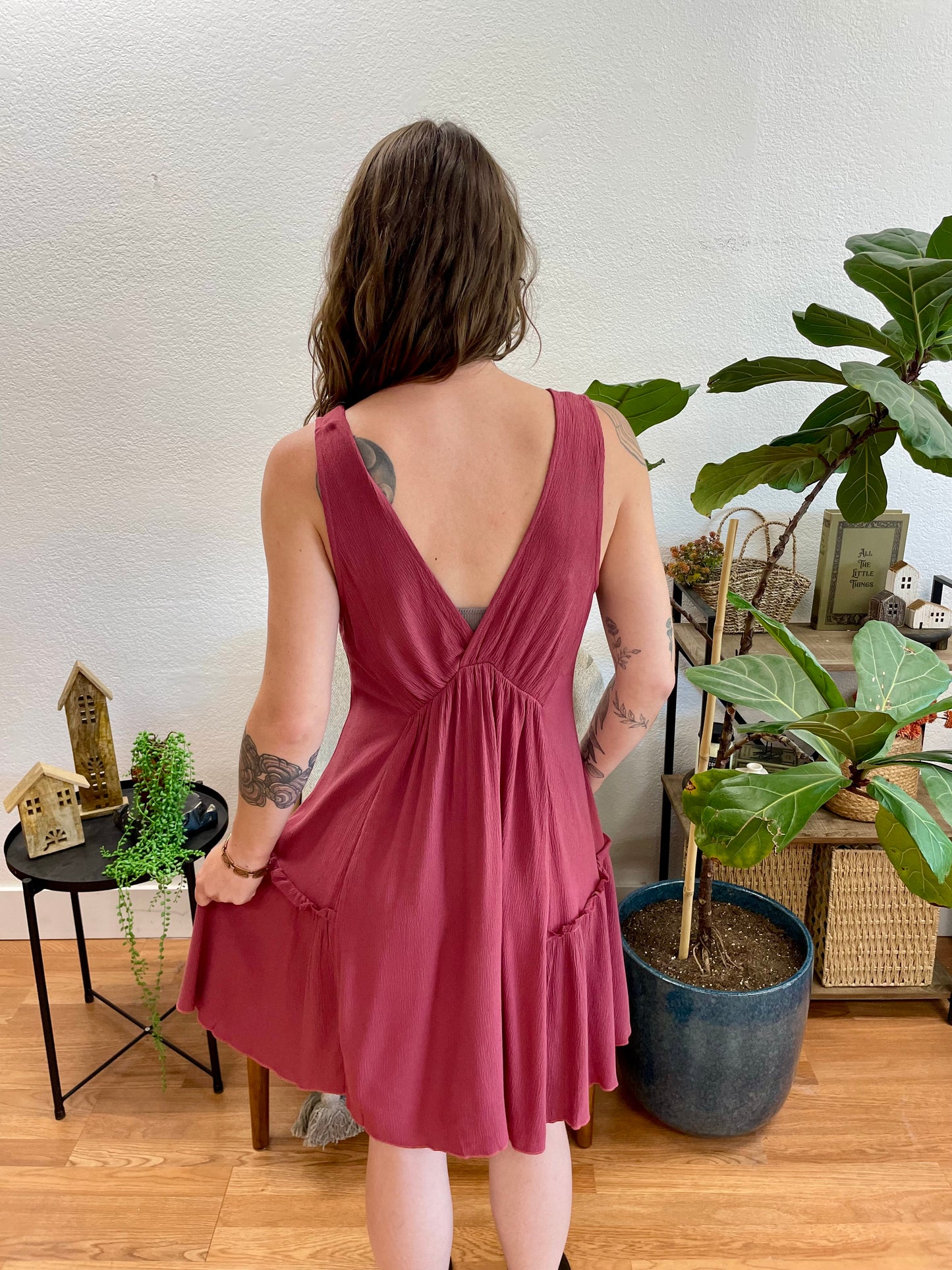 Wine V Neck Full Dress