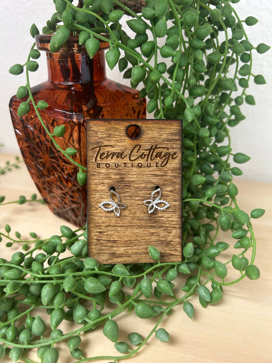 CZ Half Pave Butterfly Stud Earrings