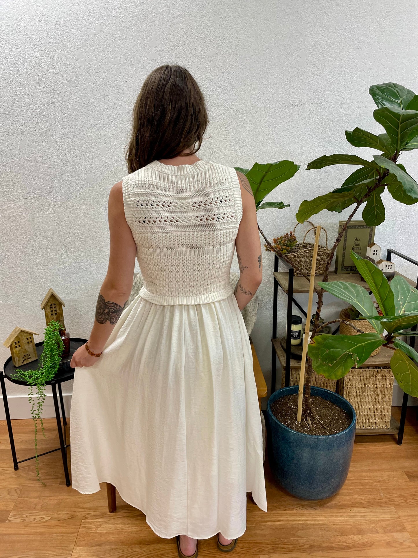 Cream Knit Top Midi Dress