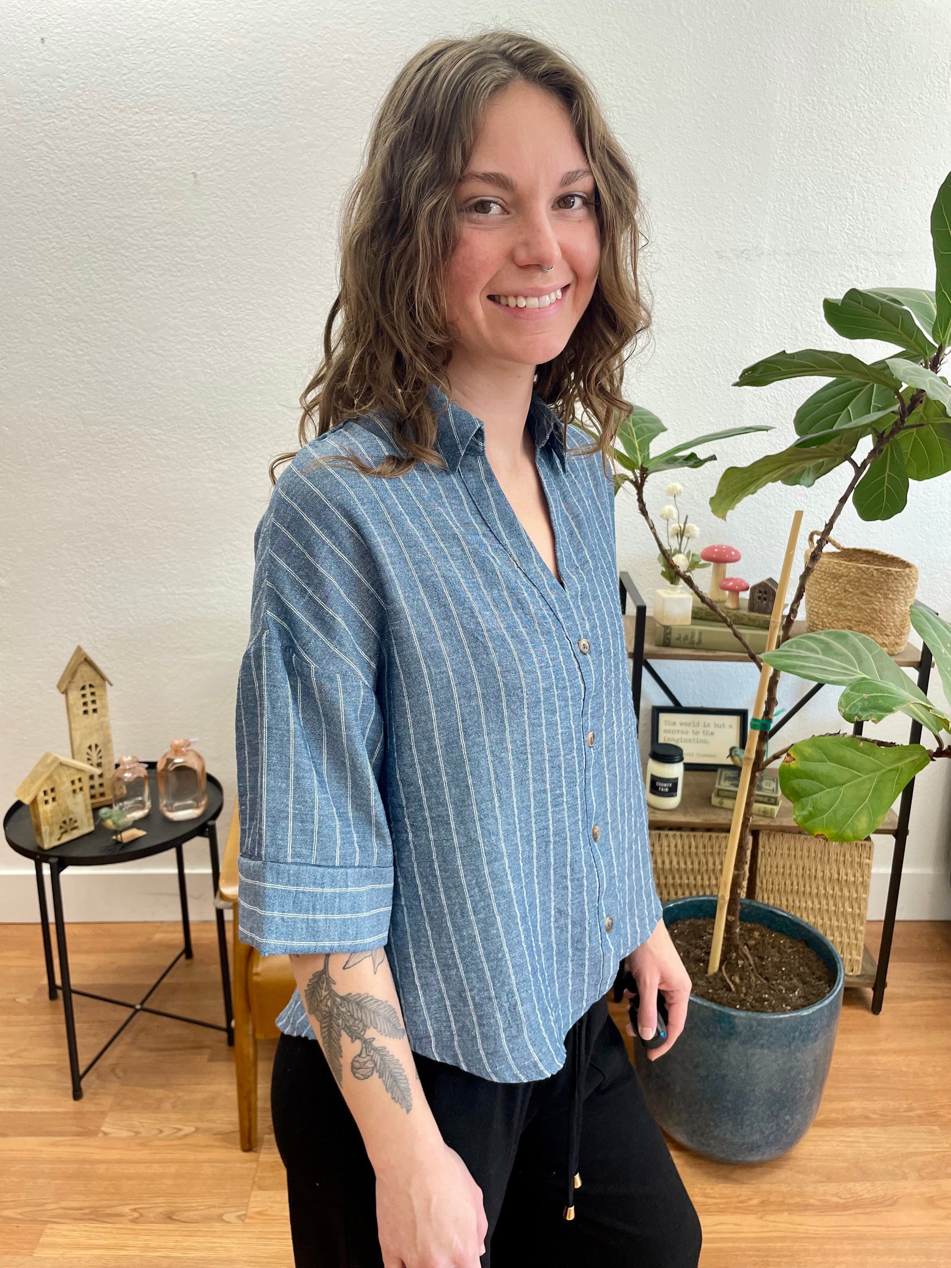 Navy Stripe Collared Top - Terra Cottage