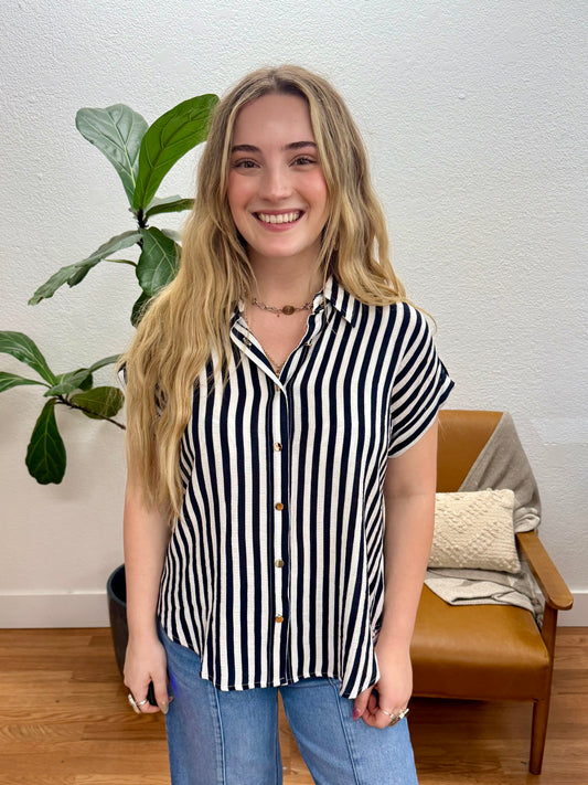 Navy Stripe Button Down