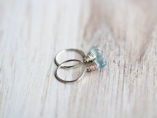 Moss Aquamarine Dangle Hugs: Sterling Silver / Small