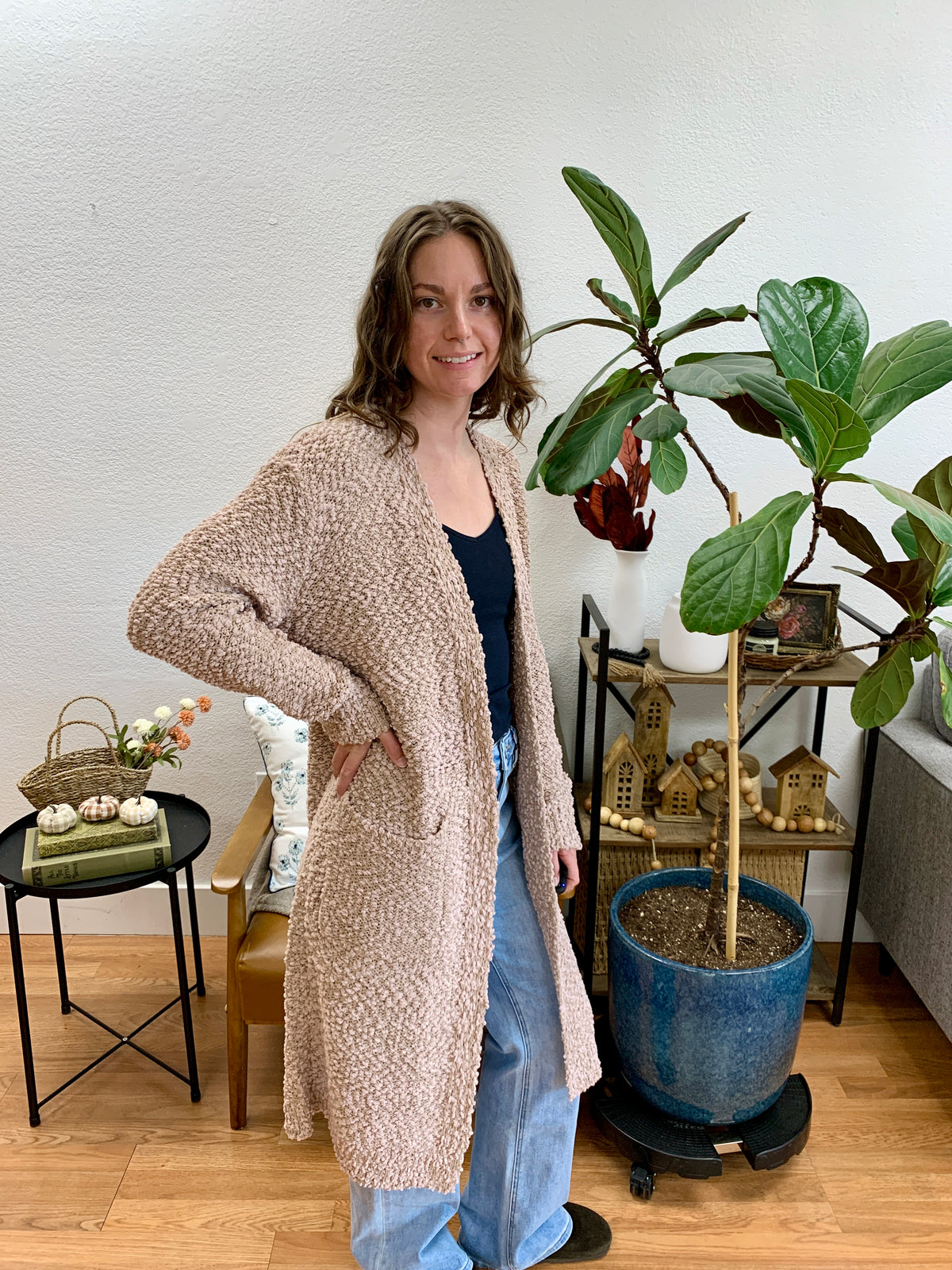 Tan Longline Cardigan