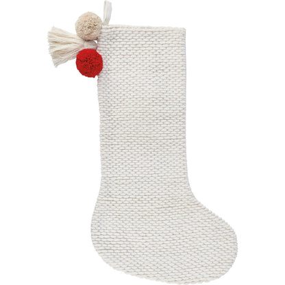 Chunky Pom Accent Knit Stocking