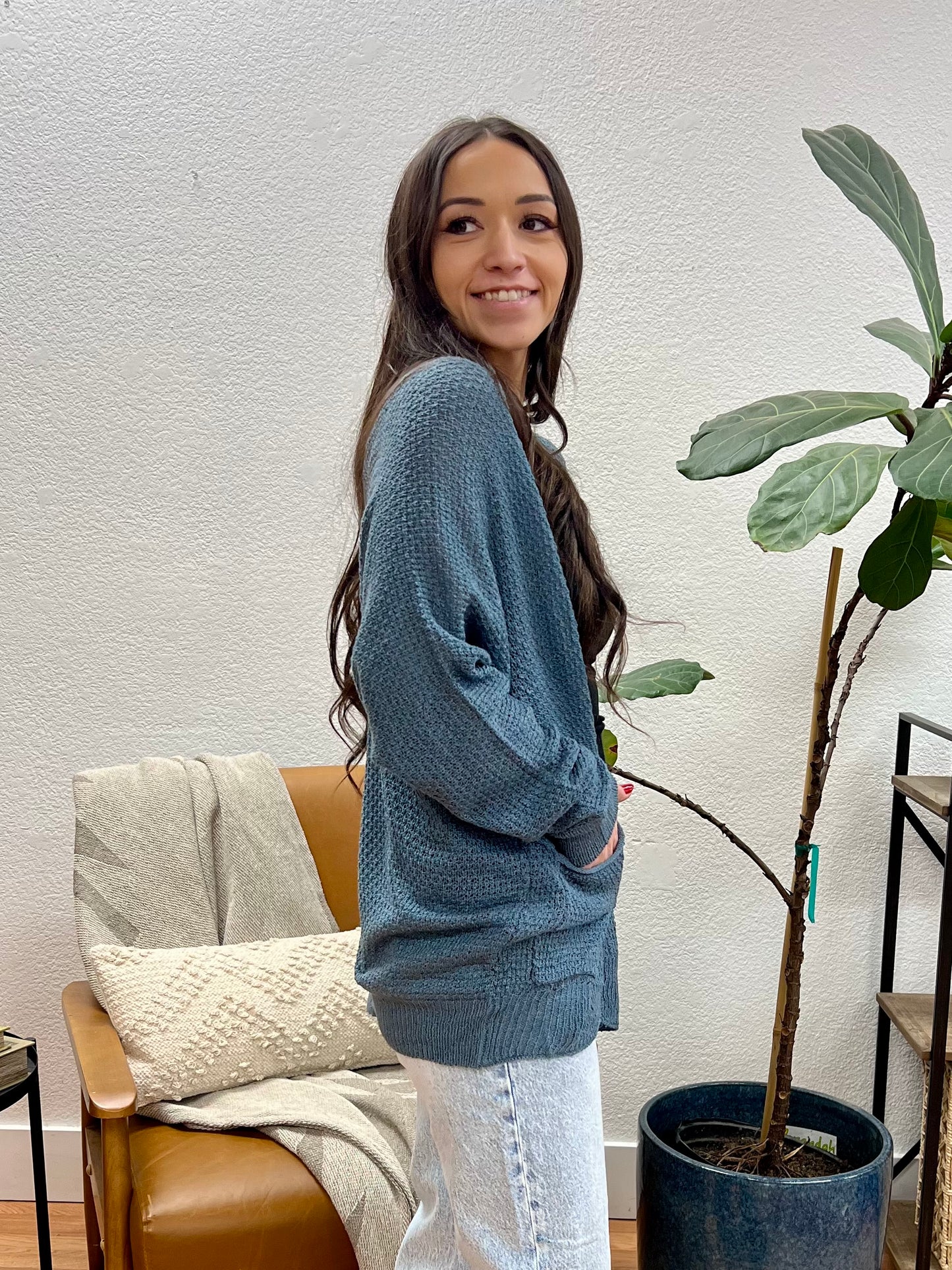 Teal Crochet Cardigan