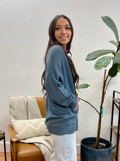 Teal Crochet Cardigan