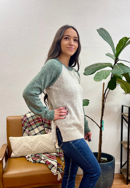 Green Colorblock Sweater