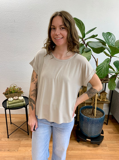 Fog Crew Neck Rolled Sleeve Top