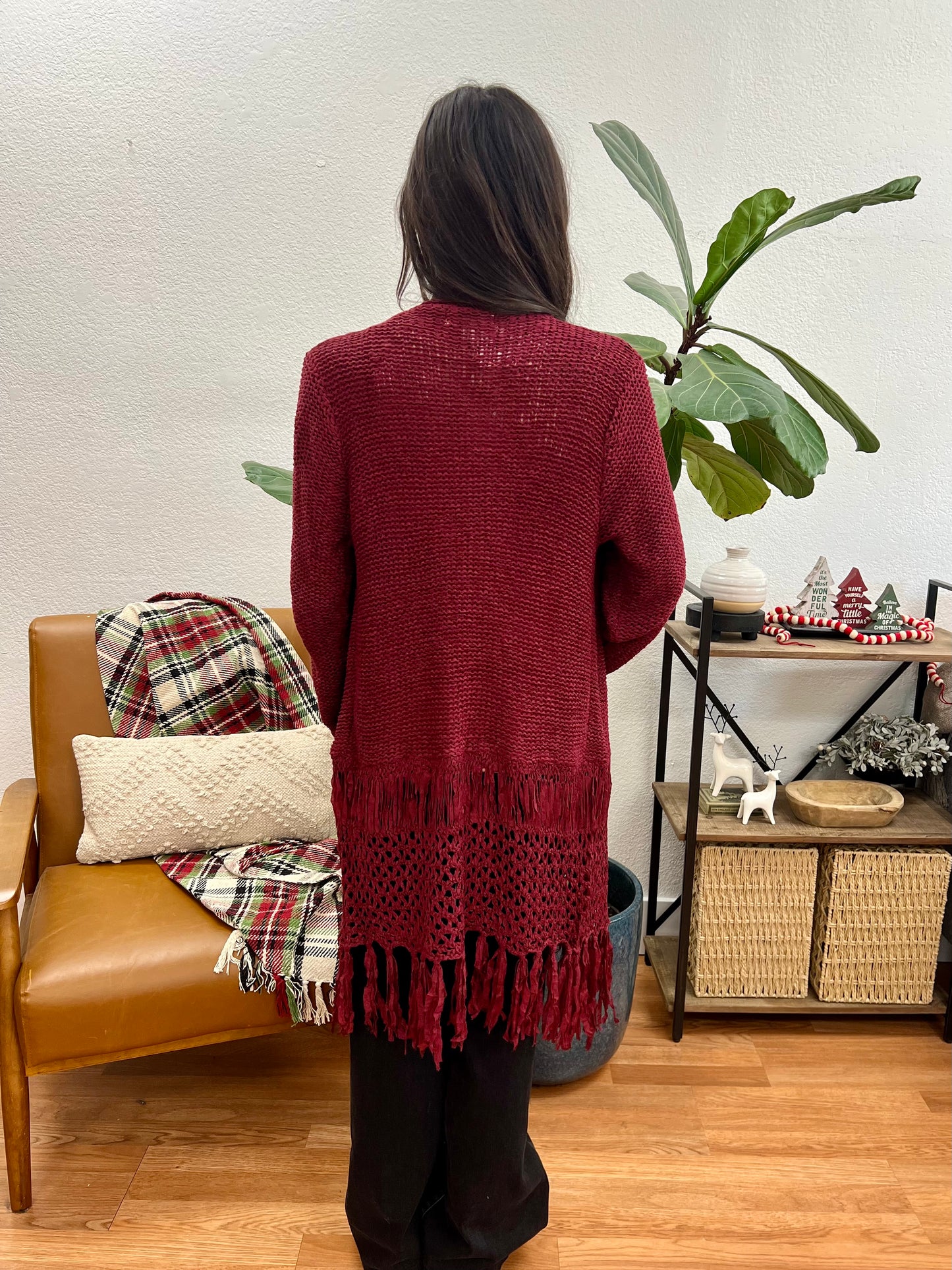 Cranberry Fringe Cardigan