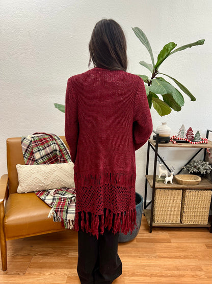 Cranberry Fringe Cardigan
