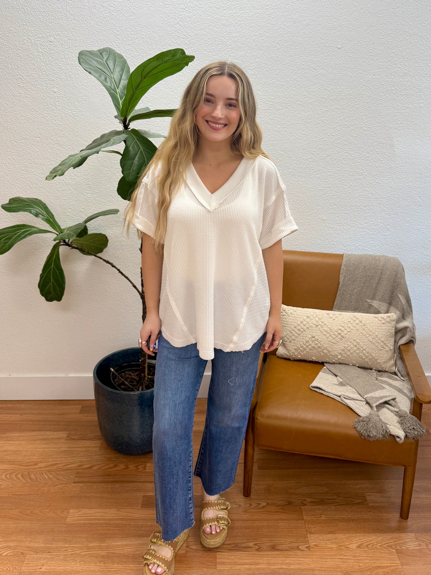 Off White Two Tone Comfy Knit Top
