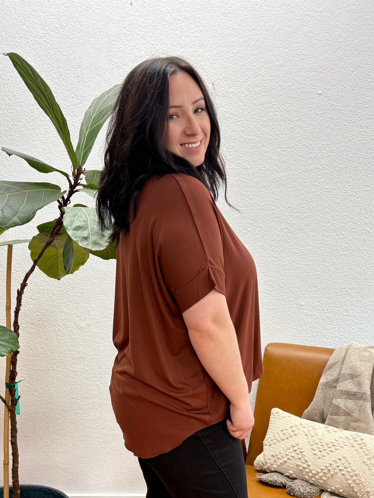 Chocolate V-Neck Oversized Top