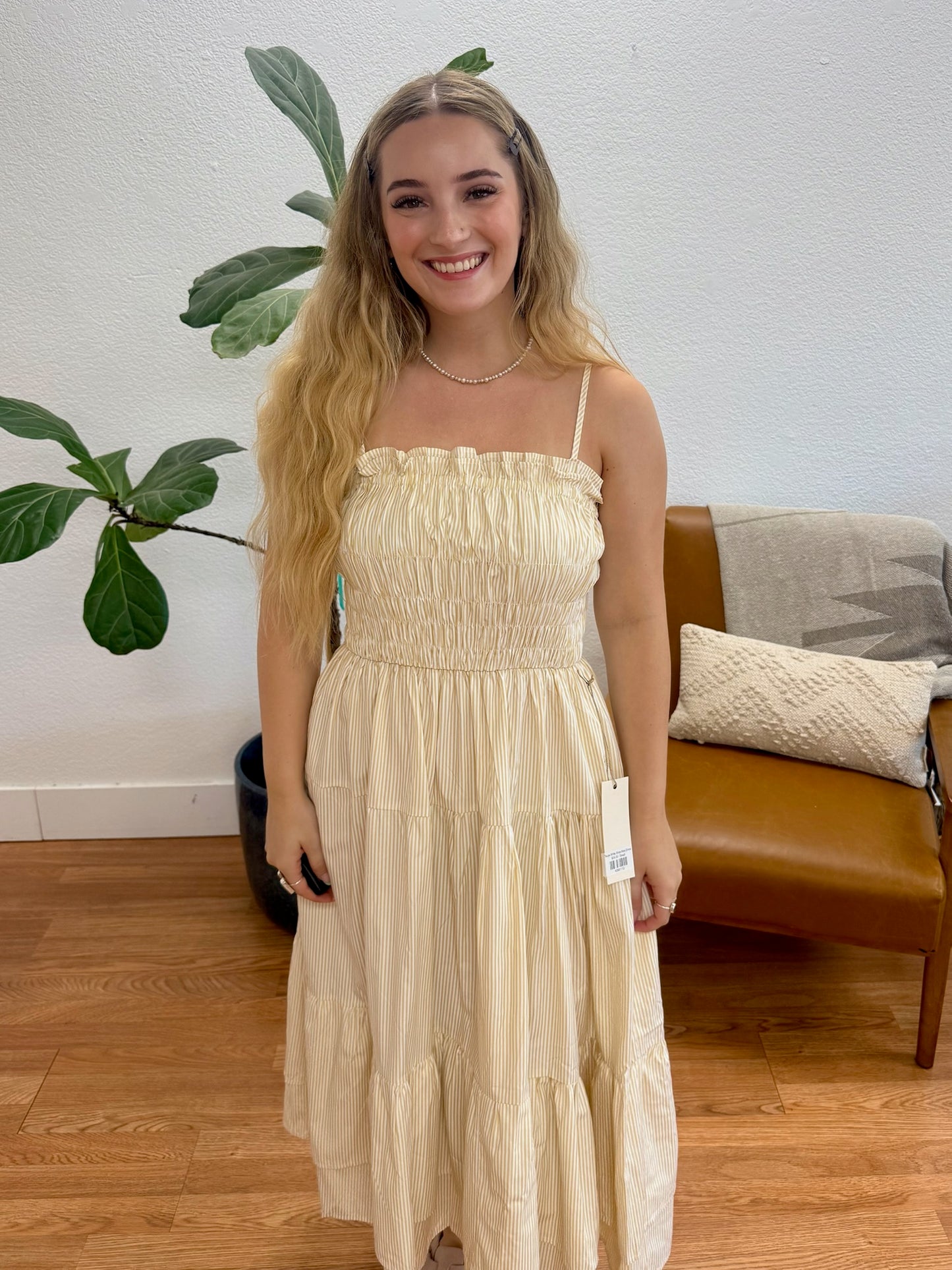 Taupe White Stripe Maxi Dress