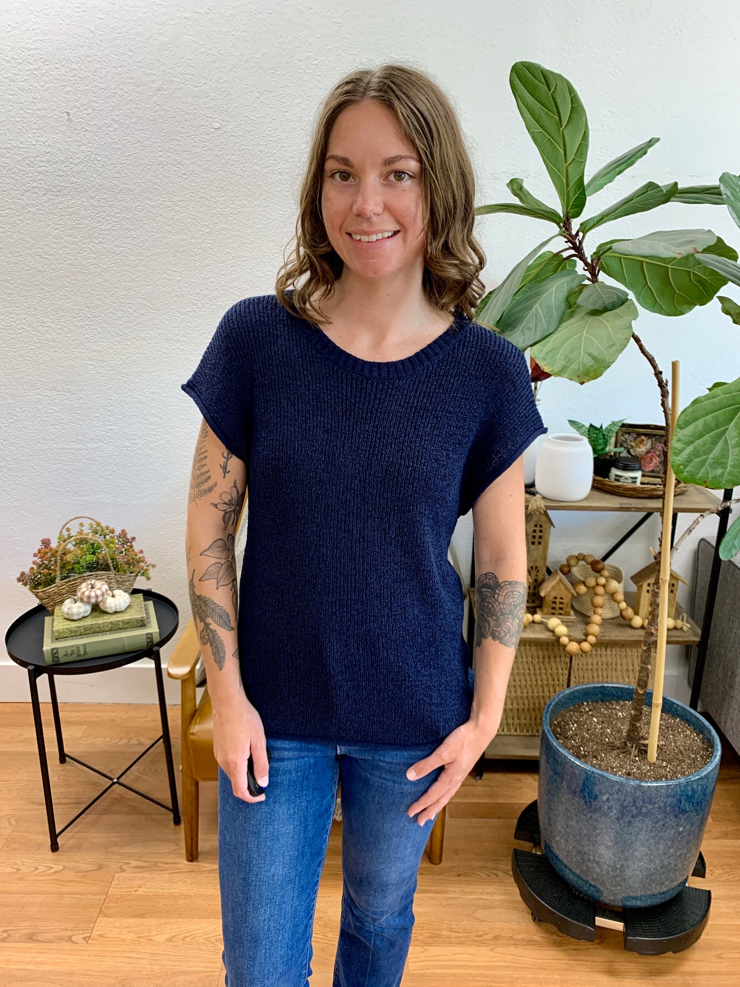 Navy Relaxed Knit Top