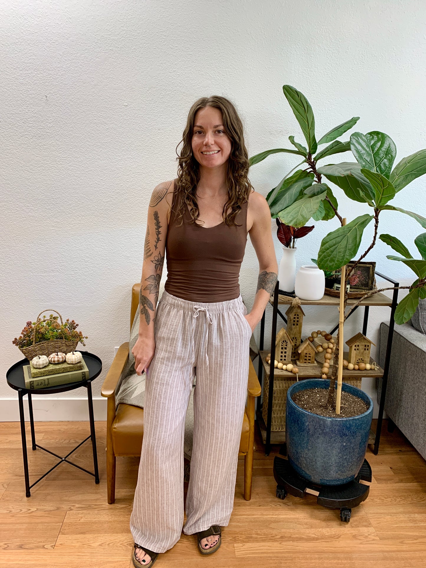 Mocha Striped Wide Leg Pants