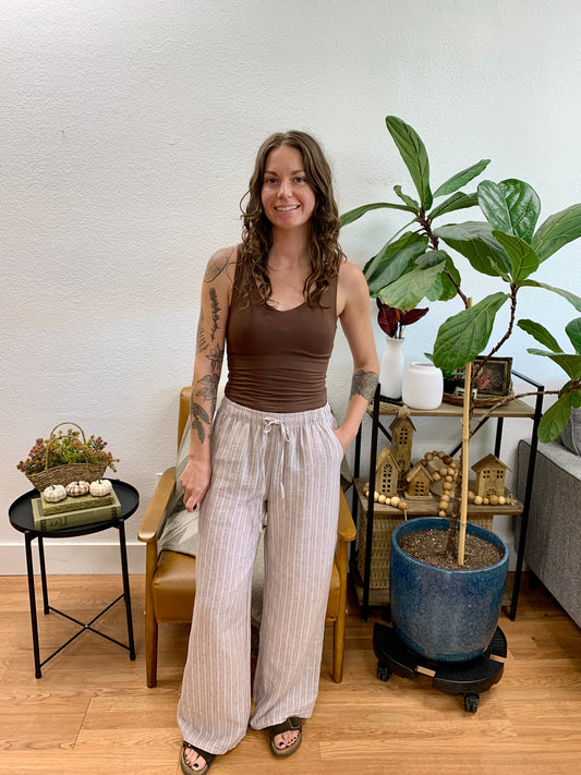 Mocha Striped Wide Leg Pants