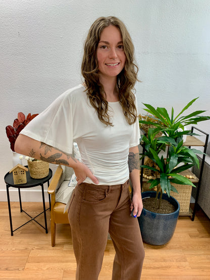 Ivory Shirred Side Top