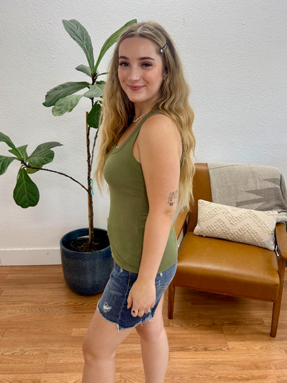 Light Olive Ribbed Scoop Tank