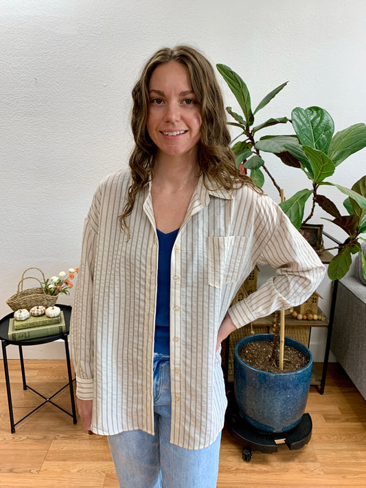 Khaki Striped Long Sleeve Shirt