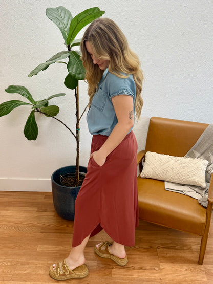 Rust Cupro Smocked Skirt