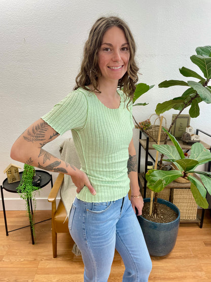 Mint Lettuce Hem Textured Top