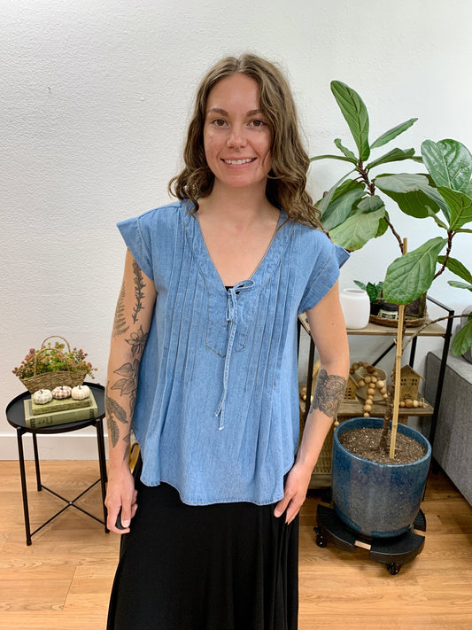Chambray Pintuck Top