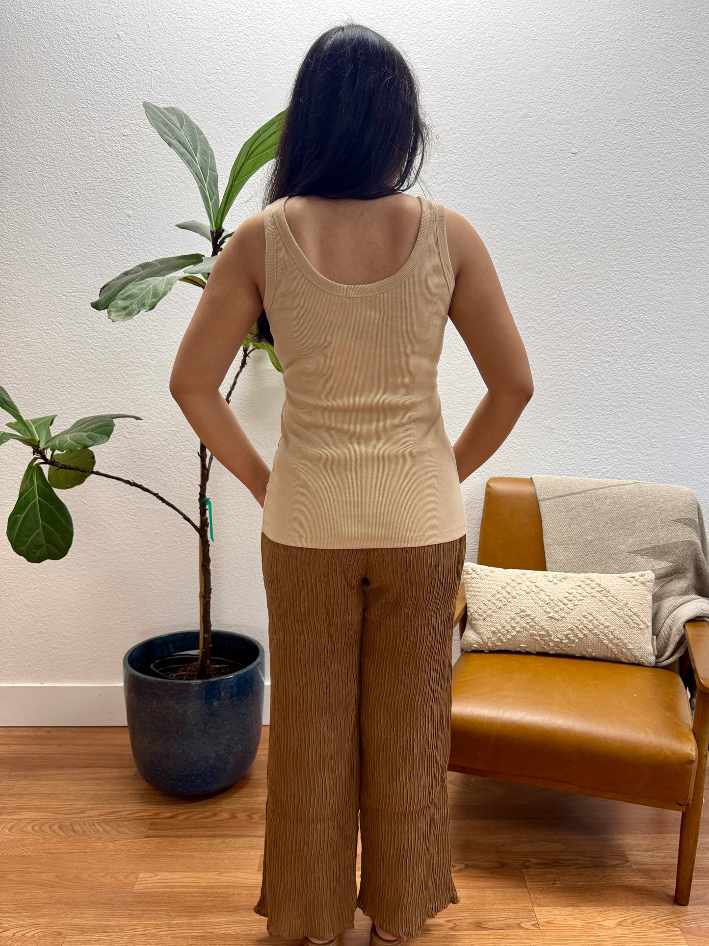 Taupe Scoop Neck Solid Tank