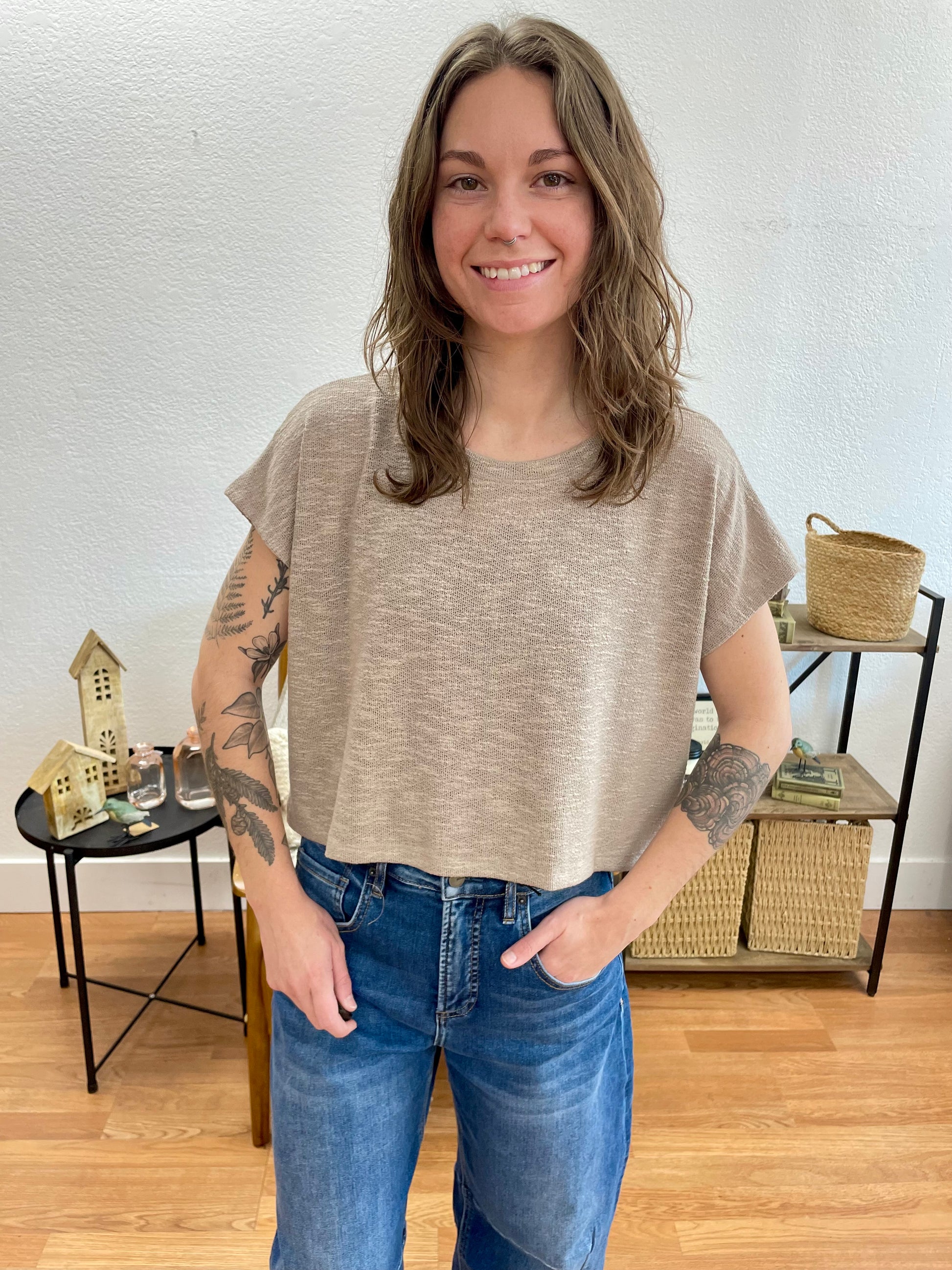 Mocha Slub Relaxed Crop Top - Terra Cottage