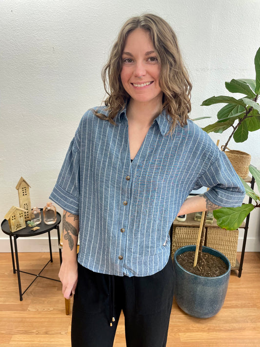 Navy Stripe Collared Top - Terra Cottage