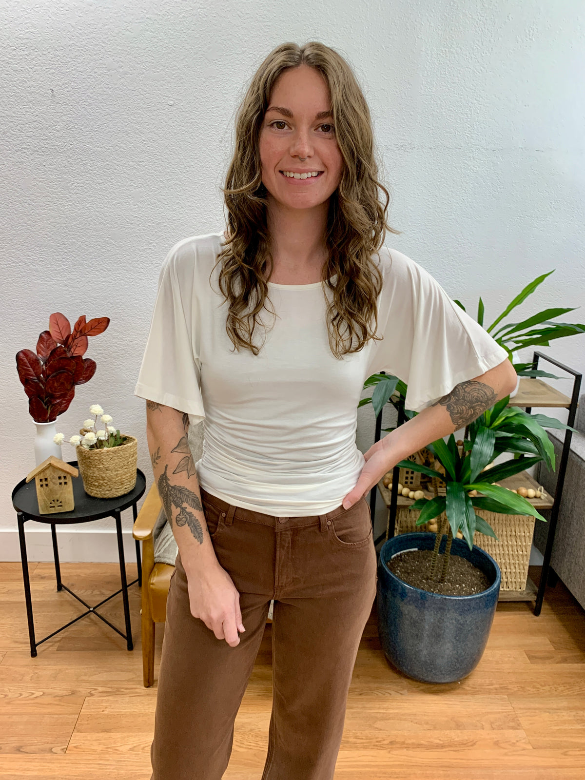 Ivory Shirred Side Top