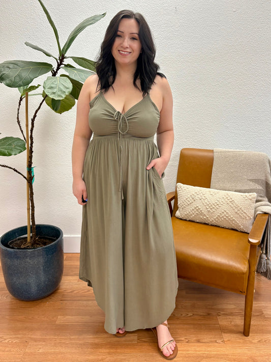 Olive Solid Midi Jumpsuit