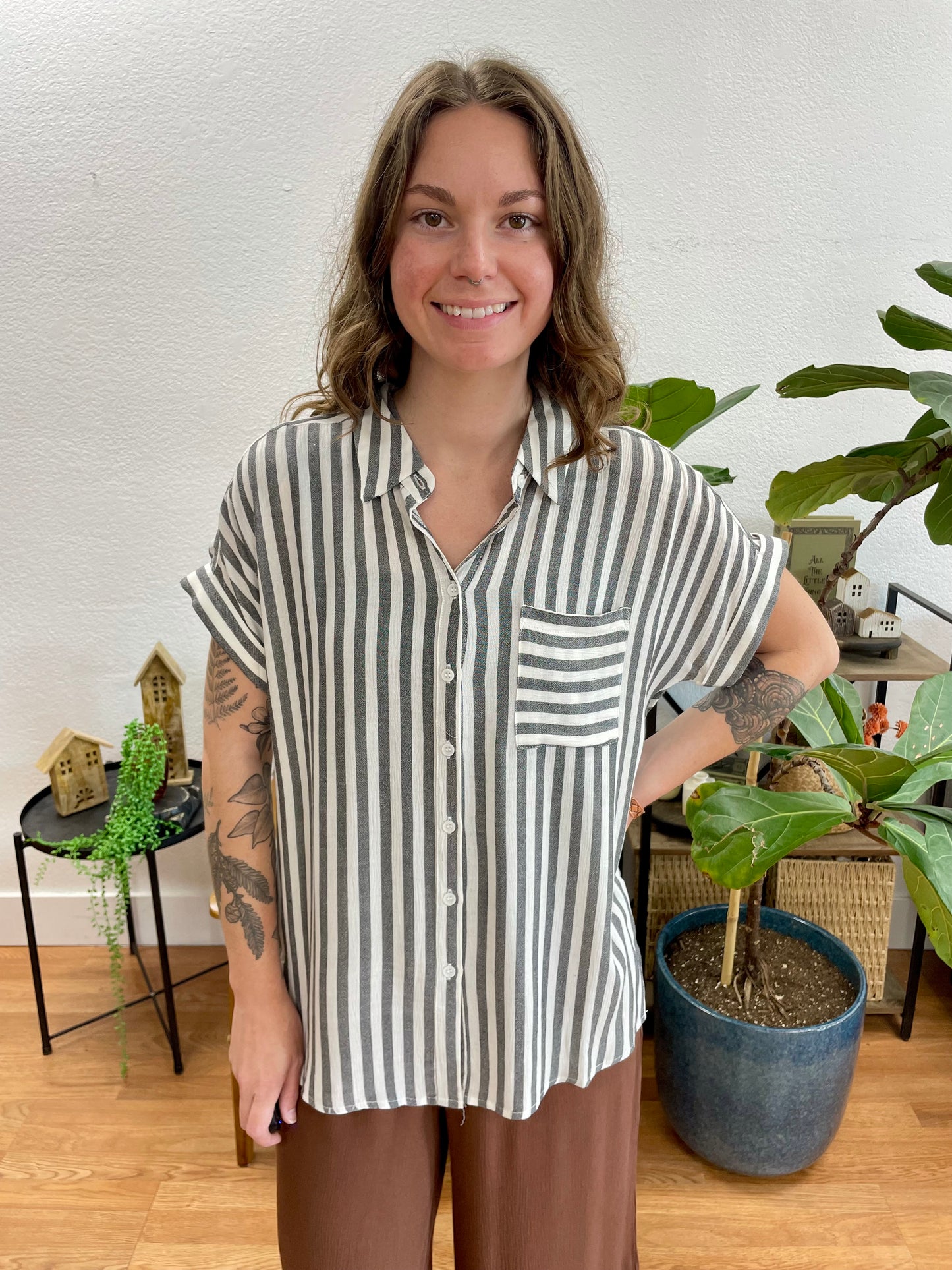 Black Striped Short Sleeve Shirt