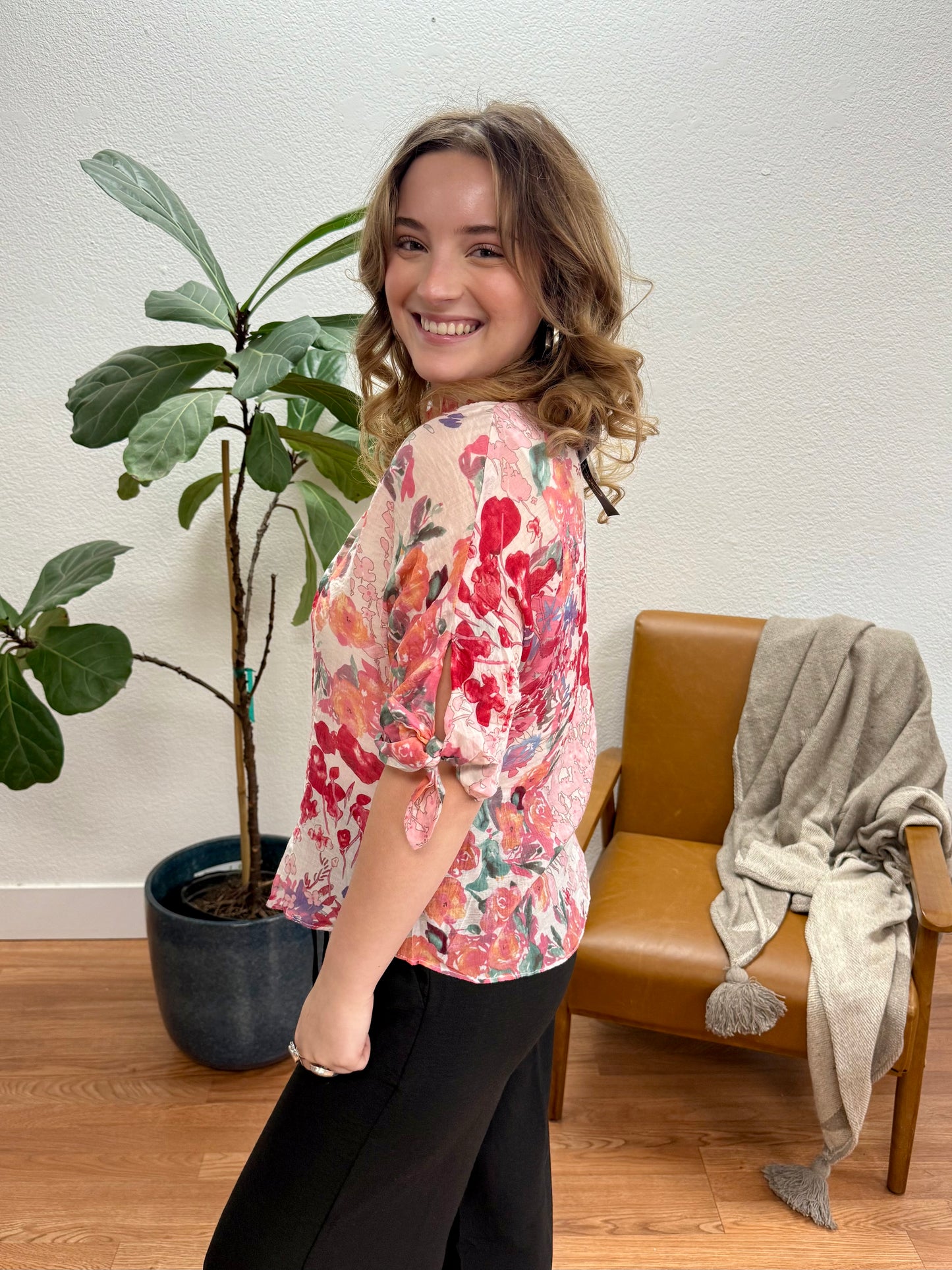 Pink Mix Floral Button Blouse