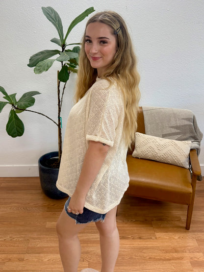 Cream Folded Sleeve Solid Top