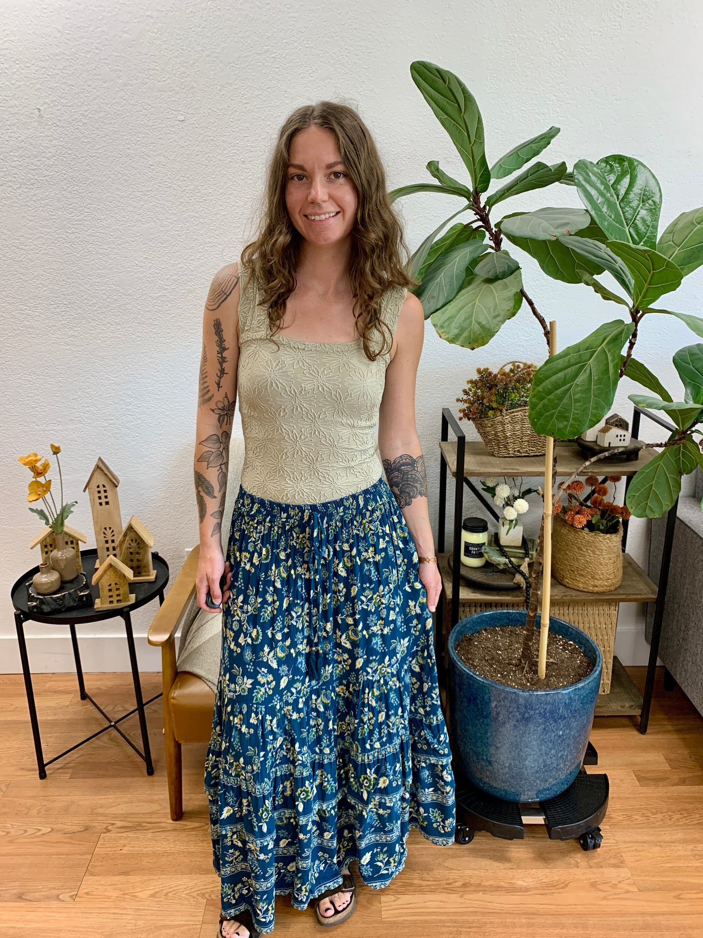 Teal Angled Hem Skirt