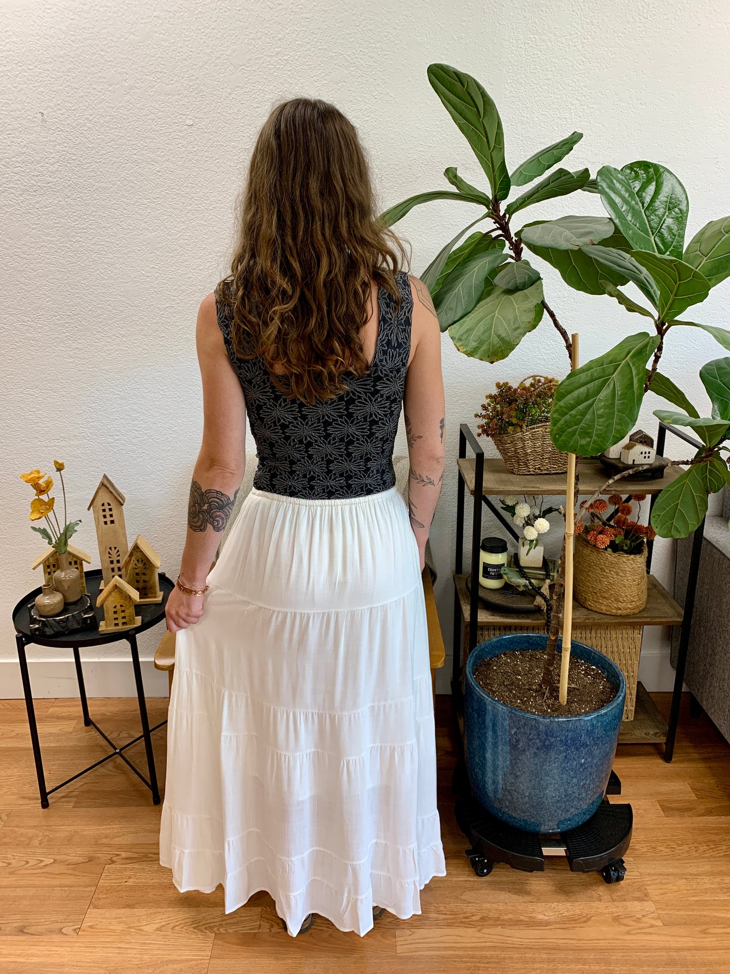 Off White Linen Maxi Skirt