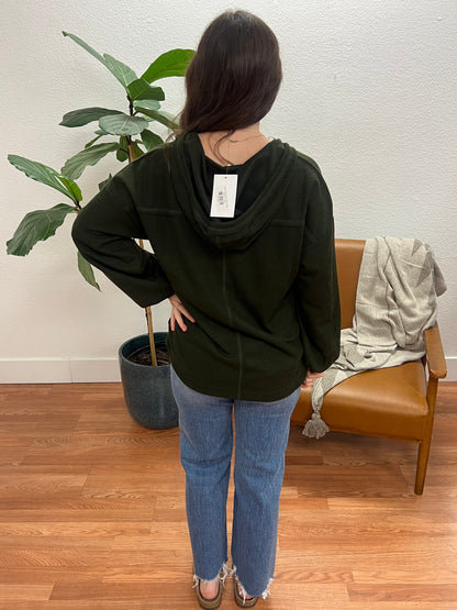 Olive Textured Hoodie With Pockets