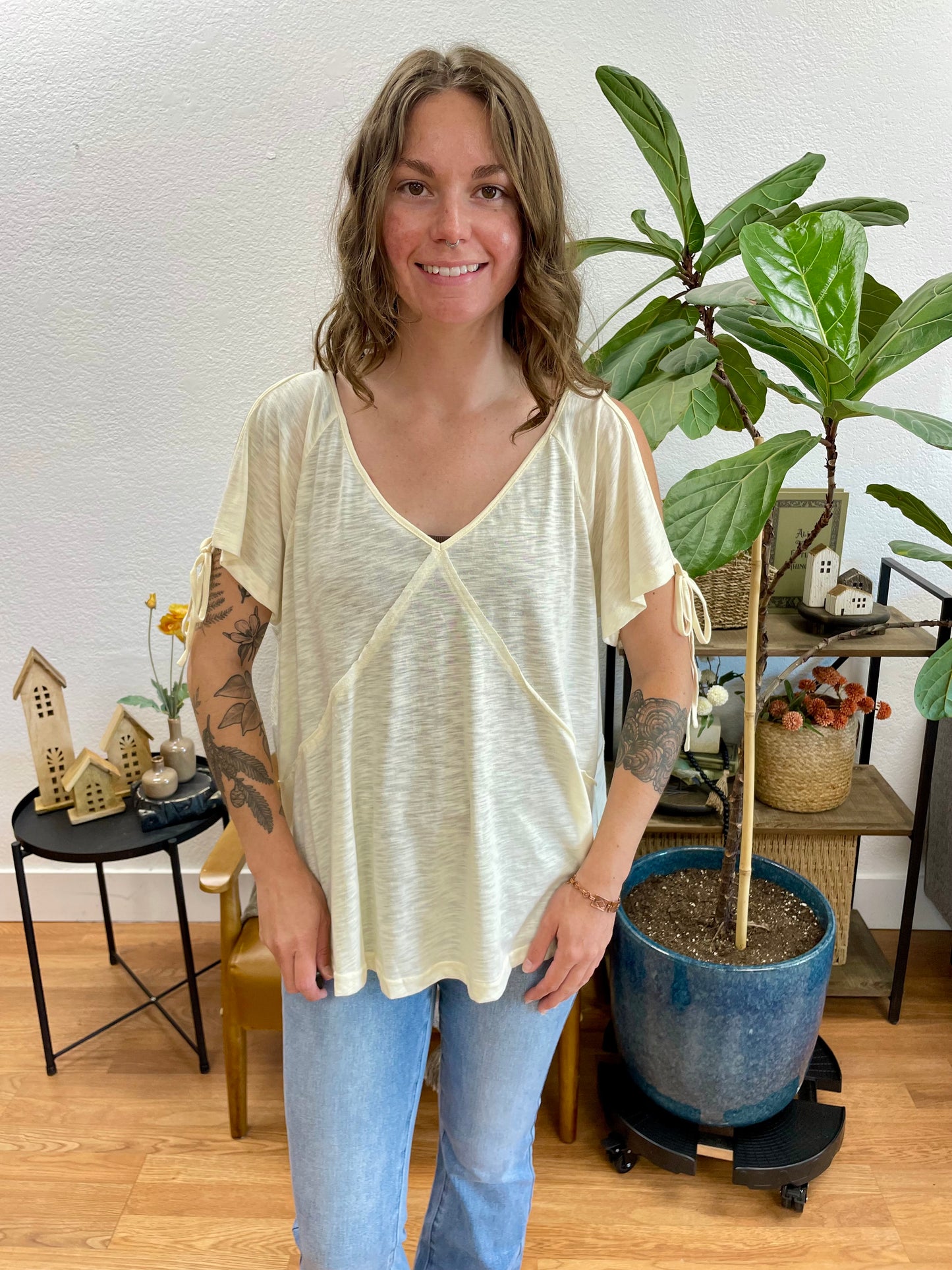 Natural Tie Sleeve Top