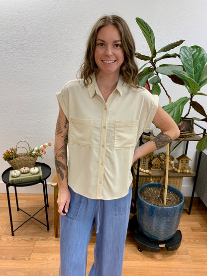 Ecru Dolman Button Up Blouse