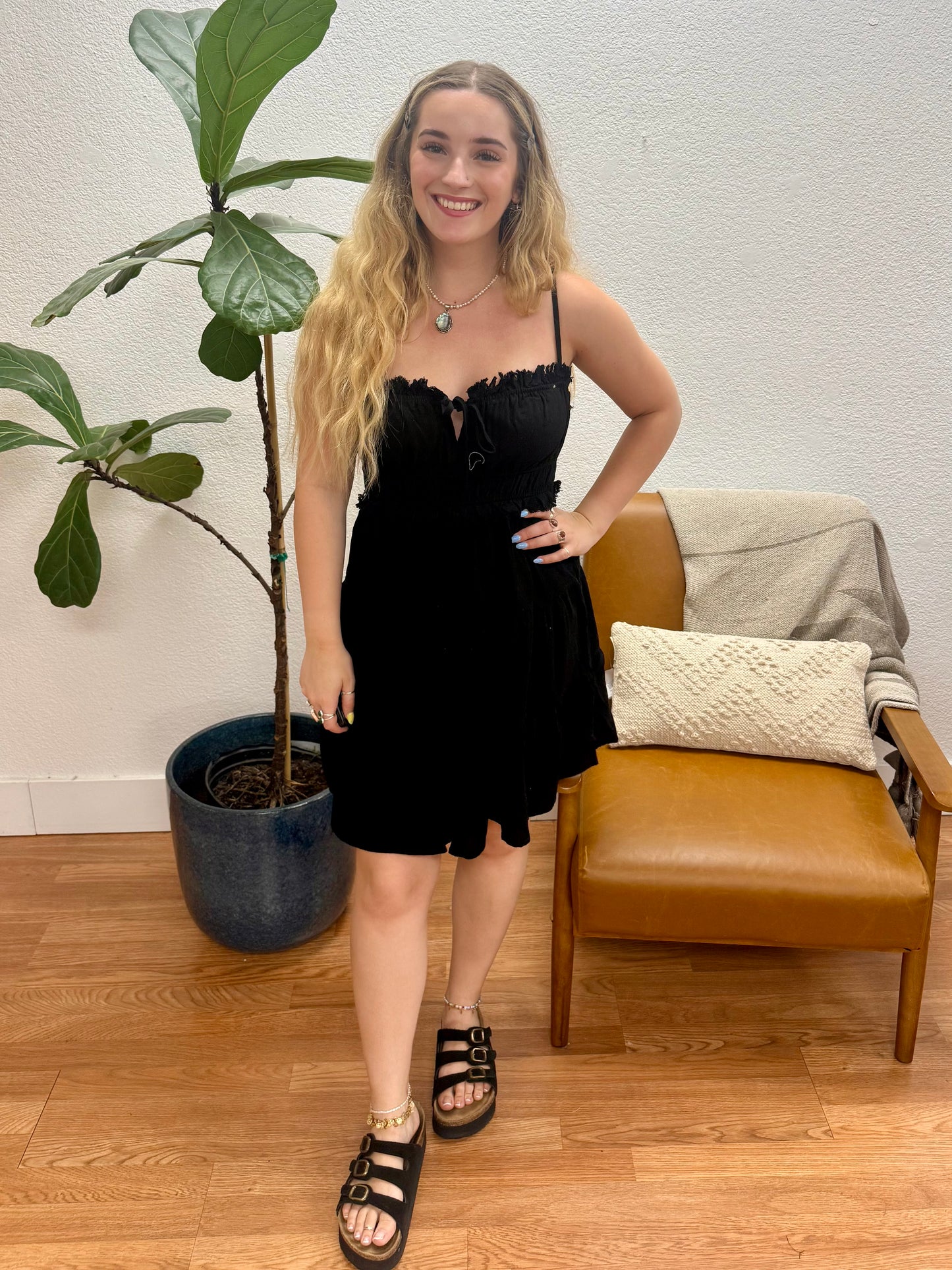 Black Ruching Cami Dress