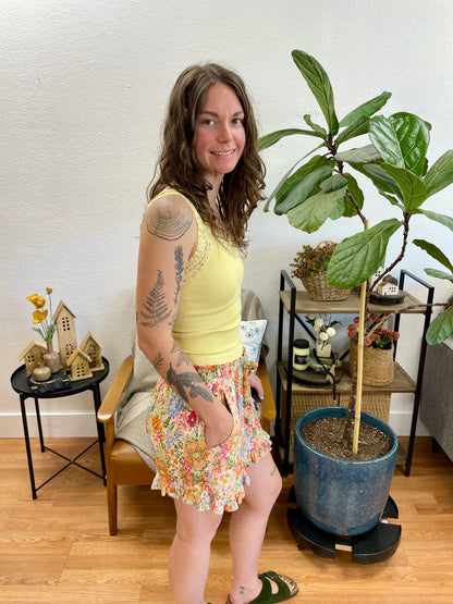 Cream Floral Belted Shorts