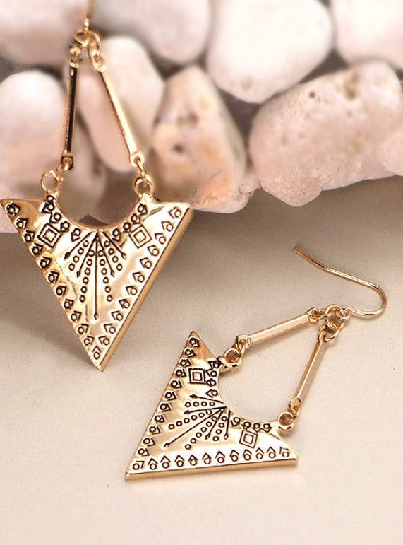 Gold Aztec Drop Earrings