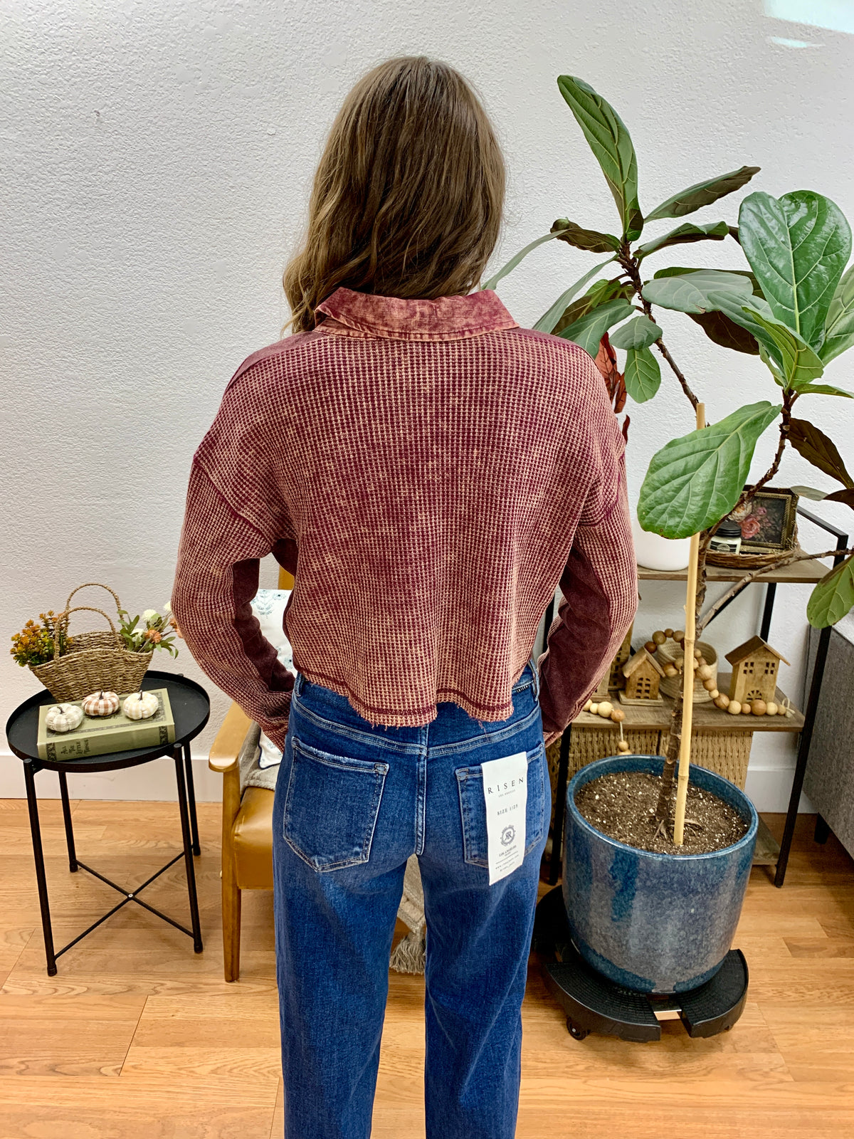 Washed Burgundy Cropped Jacket