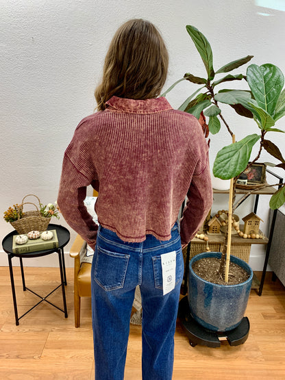 Washed Burgundy Cropped Jacket