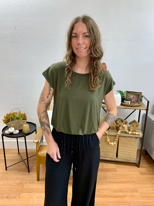 Olive Balloon Hem Top