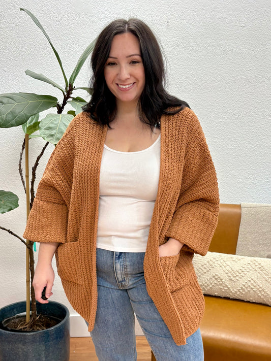 Deep Camel Oversized Cardigan