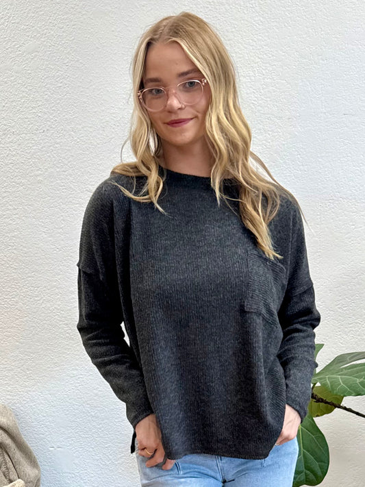 Black Ribbed Hacci Sweater