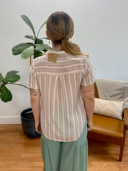 Natural Multicolor Stripe Button Down Top
