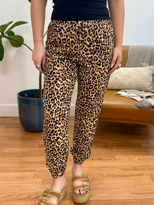 Tan Leopard Midi Pants